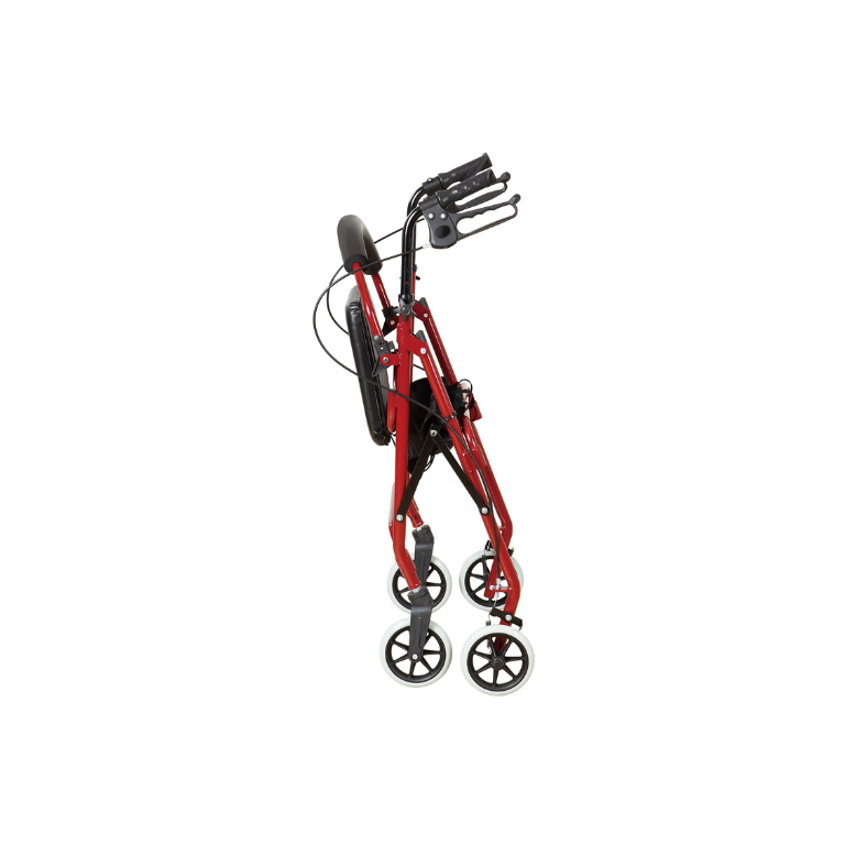 Andadera rollator roja plegable con asiento Sagitta | Seguridad, Funcionalidad y Bienestar para Uso Diario