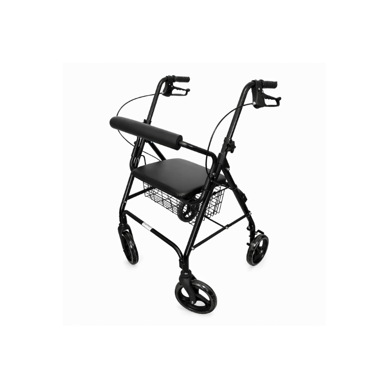 Andadera Rollator plegable con asiento Sagitta (color negro) | Seguridad, Funcionalidad y Bienestar para uso diario