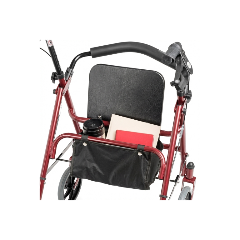 Andadera rollator roja plegable con asiento Sagitta | Seguridad, Funcionalidad y Bienestar para Uso Diario