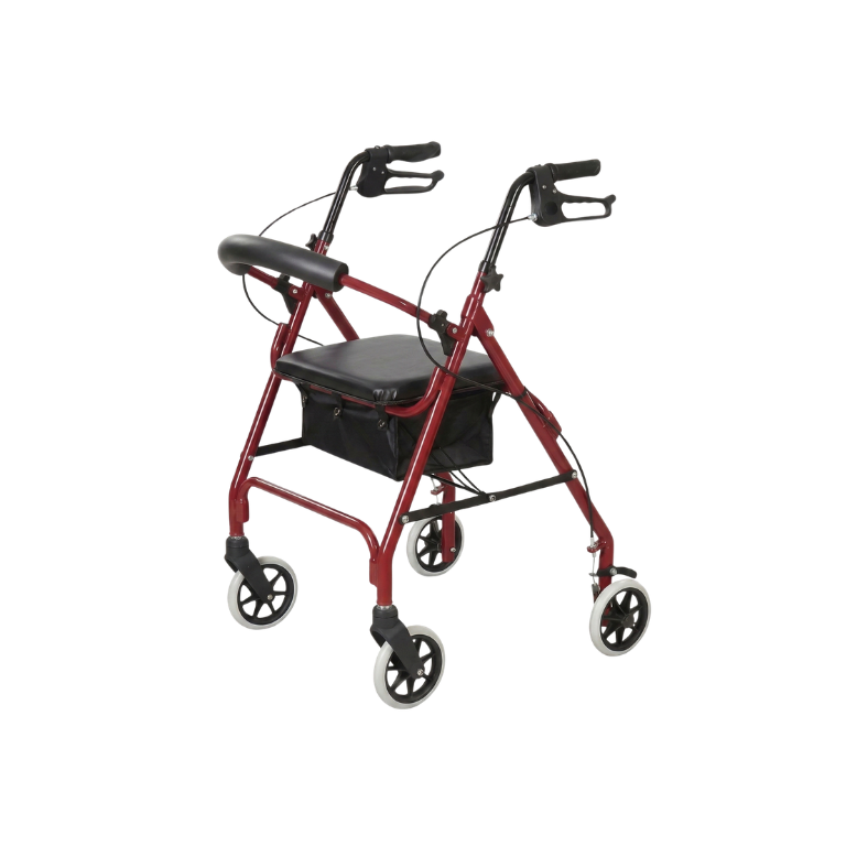 Andadera rollator roja plegable con asiento Sagitta | Seguridad, Funcionalidad y Bienestar para Uso Diario