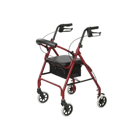 Andadera rollator roja plegable con asiento Sagitta | Seguridad, Funcionalidad y Bienestar para Uso Diario
